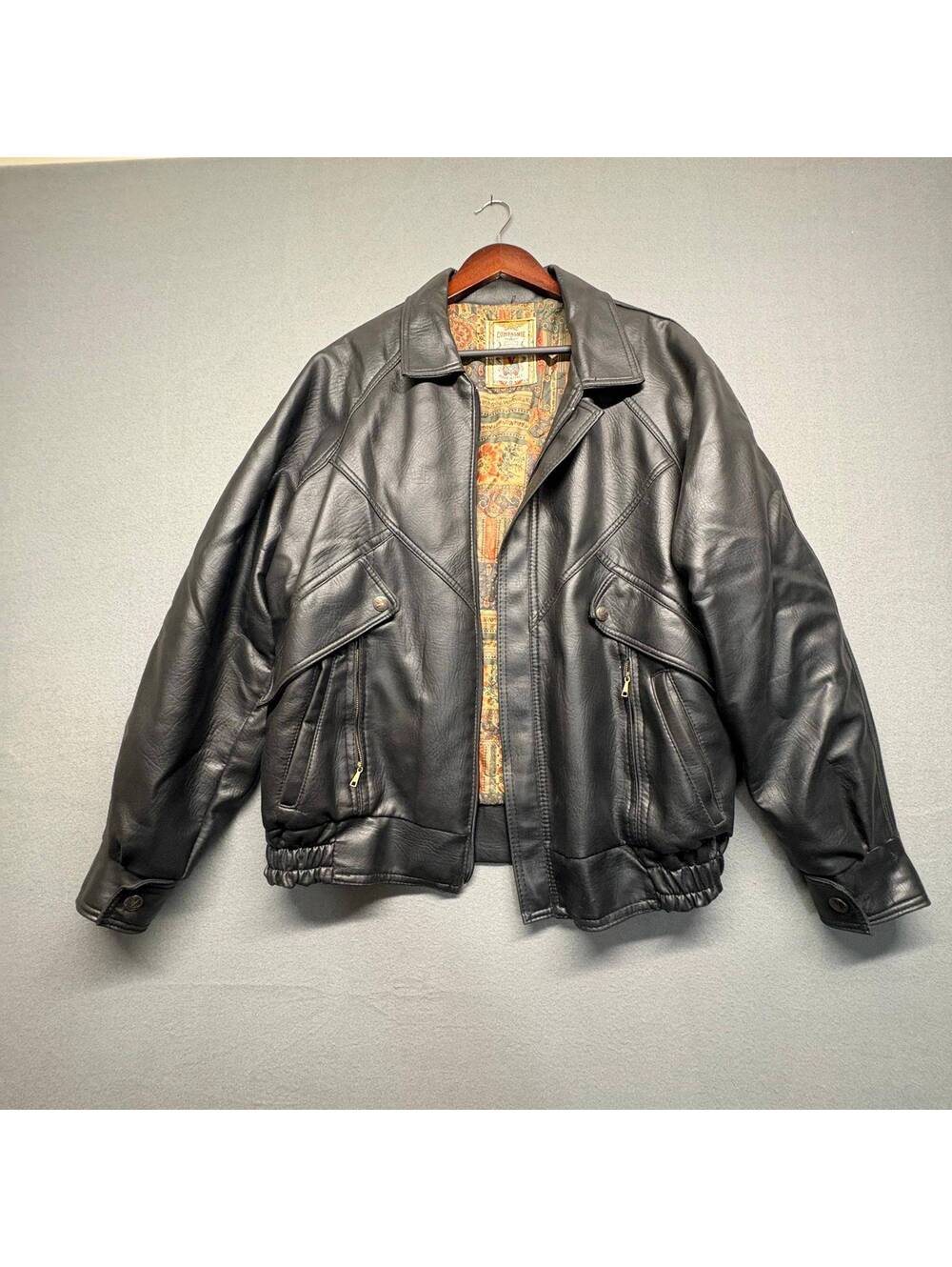 Compagnie Black Genuine Leather Bomber Jacket Size XL (fits like L)
